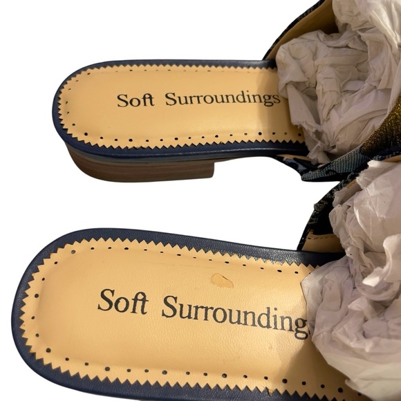 Soft Surroundings Priya Size 11 Brocade Fabric Slides Blue Gold - Picture 8 of 10